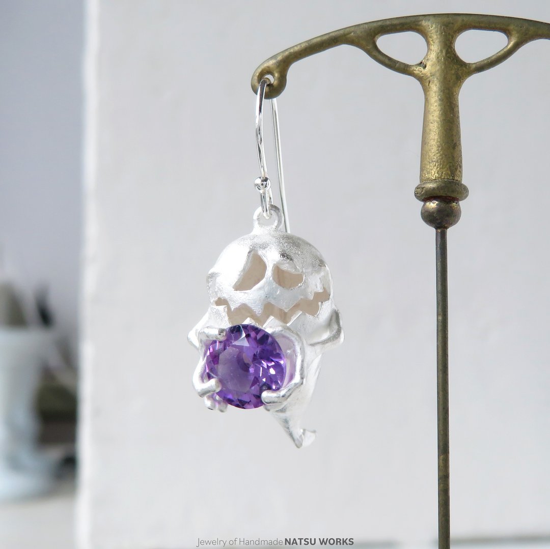 幽灵耳环 / Gem and Ghost Earring 2025 万圣节 紫水晶 - 耳环/耳夹 - 宝石 紫色