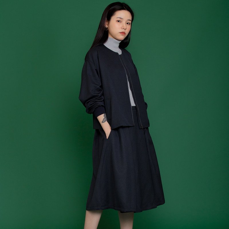 绝版特价 复古气质款深蓝色合褶裙 - 裙子 - 聚酯纤维 蓝色