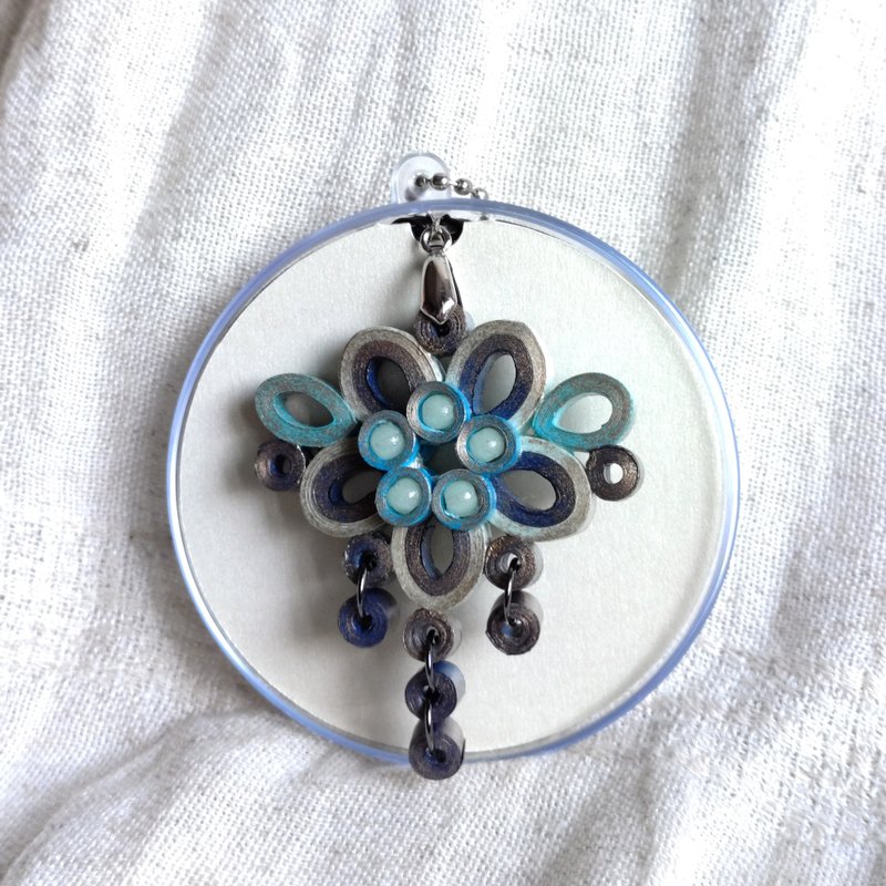 长版蓝底仿金花式卷纸珠饰古典风项链 - 项链 - 纸 蓝色