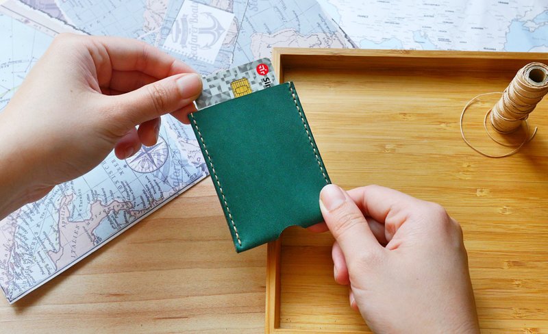 卡夹 悠游卡套 真皮 孔雀蓝 名片夹 多色可选 免费刻字包装 - 名片夹/名片盒 - 真皮 蓝色