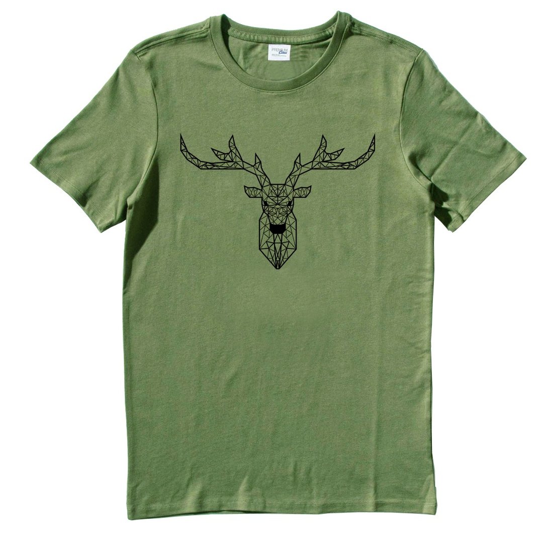 Deer Geometric 中性短袖T恤 军绿色 几何 鹿 宇宙 设计 自创 品牌 银河系 时髦 圆 三角形 - 男装上衣/T 恤 - 棉 绿色