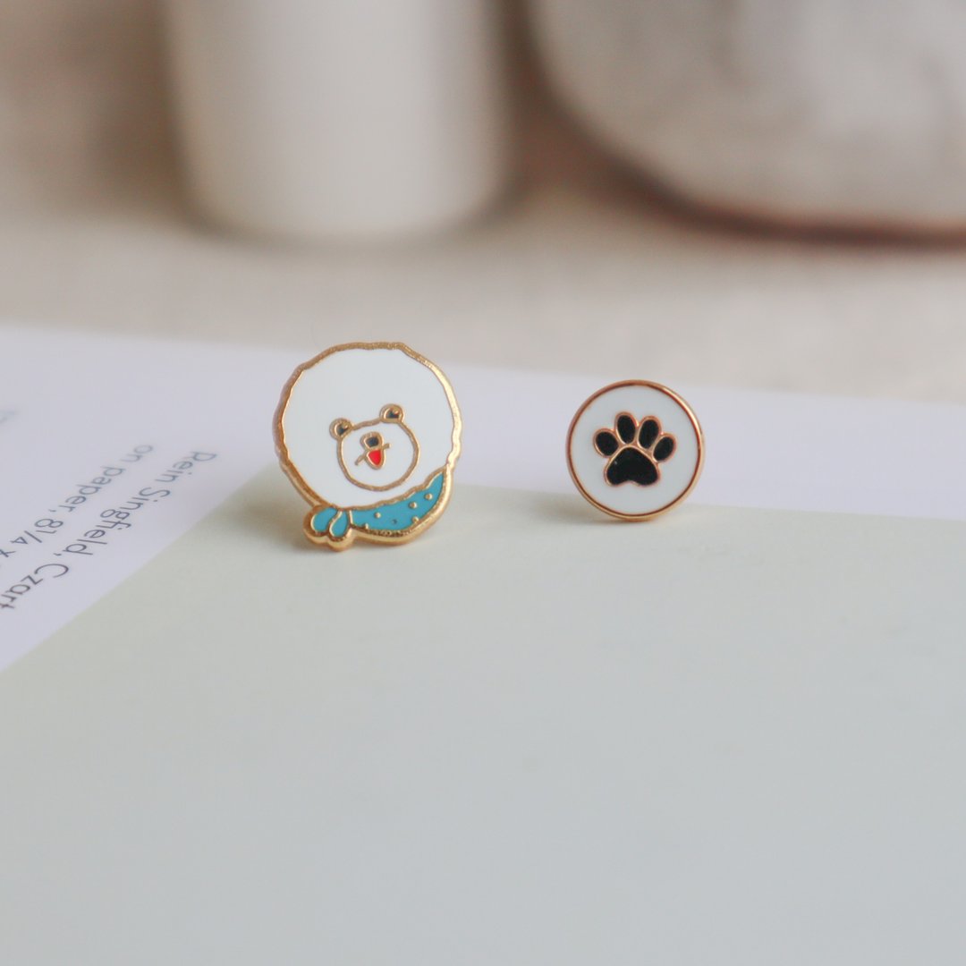 比熊 Bichon  夹式 耳环 生日礼物 宠物饰品 狗狗 纸盒包装 - 耳环/耳夹 - 珐琅 白色
