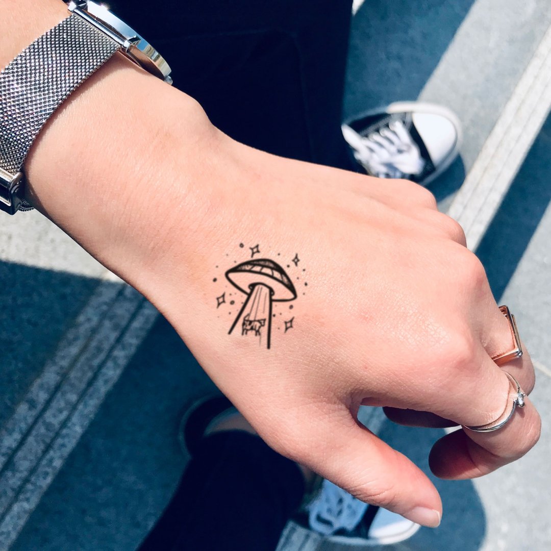 OhMyTat 外星人飞船绑架 Alien Spaceship 刺青图案纹身贴纸(4张) - 纹身贴 - 纸 黑色