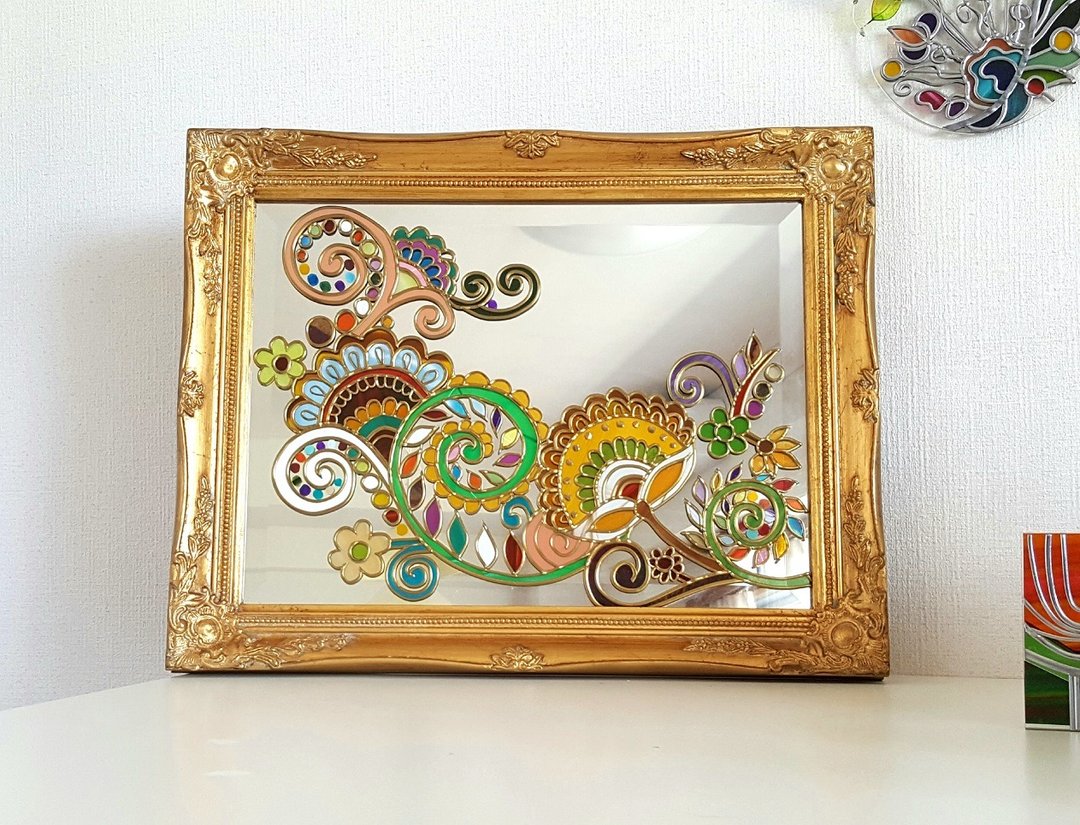 GlassArt Wall miller　Witch's Mirror　Flower Arabesque - 墙贴/壁贴 - 其他金属 多色