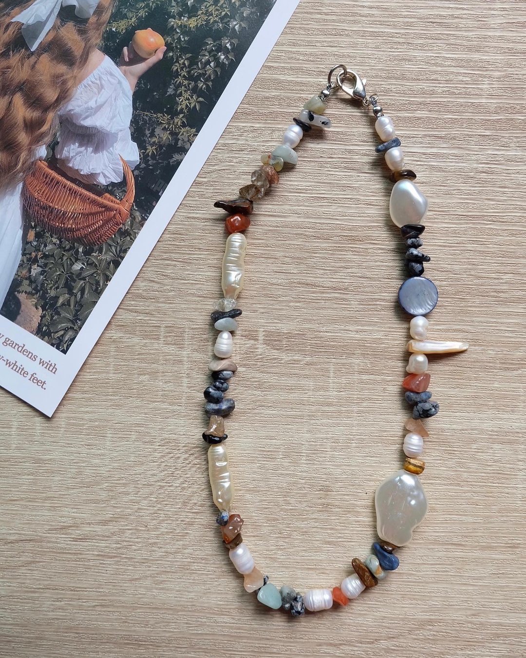 Necklace Pearl Mixed Stone - 项链 - 石头 银色