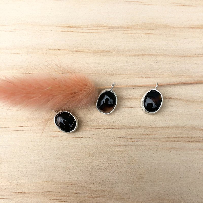 包起来的黑玛瑙-项链 - 项链 - 纯银 银色