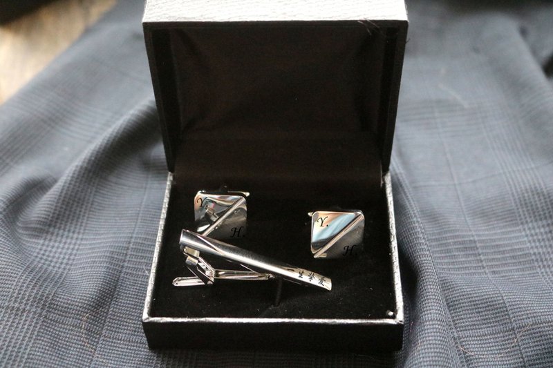 金属字母姓名袖扣领带夹套装商务绅士礼物 - 袖扣 - 不锈钢 银色