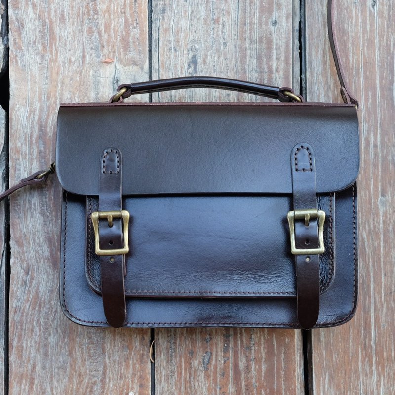 Cambridge Satchel Leather Shoulder Bag / Brown Messenger Crossbody Bag - 侧背包/斜挎包 - 真皮 咖啡色