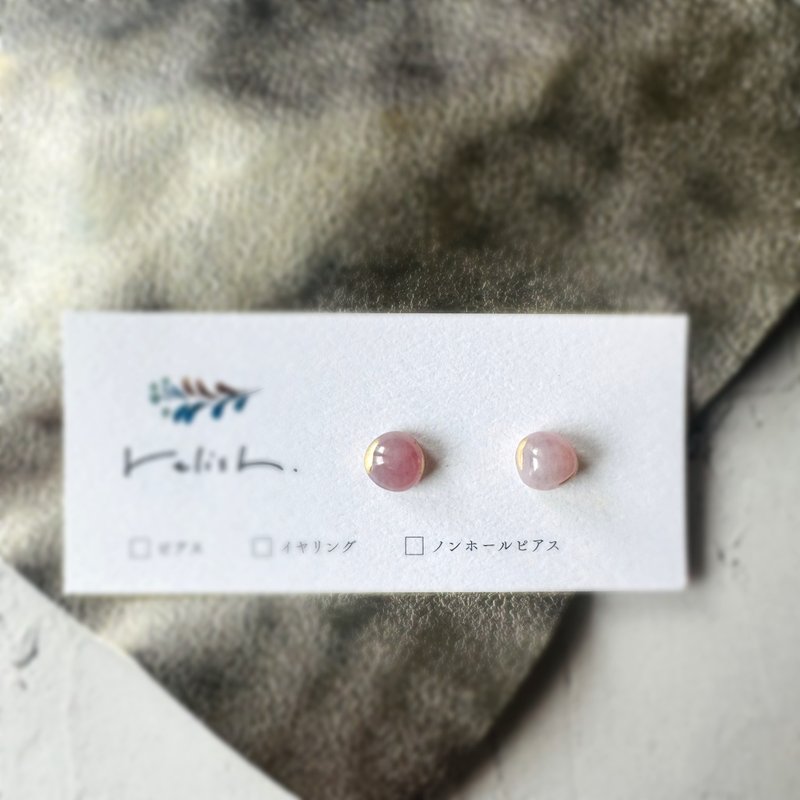 【再次贩】大人可爱 粉色 迪普玫瑰石英 金继 天然石 耳环 无耳洞耳环 玫瑰石英 小巧 简约 镀金 - 耳环/耳夹 - 石头 粉红色