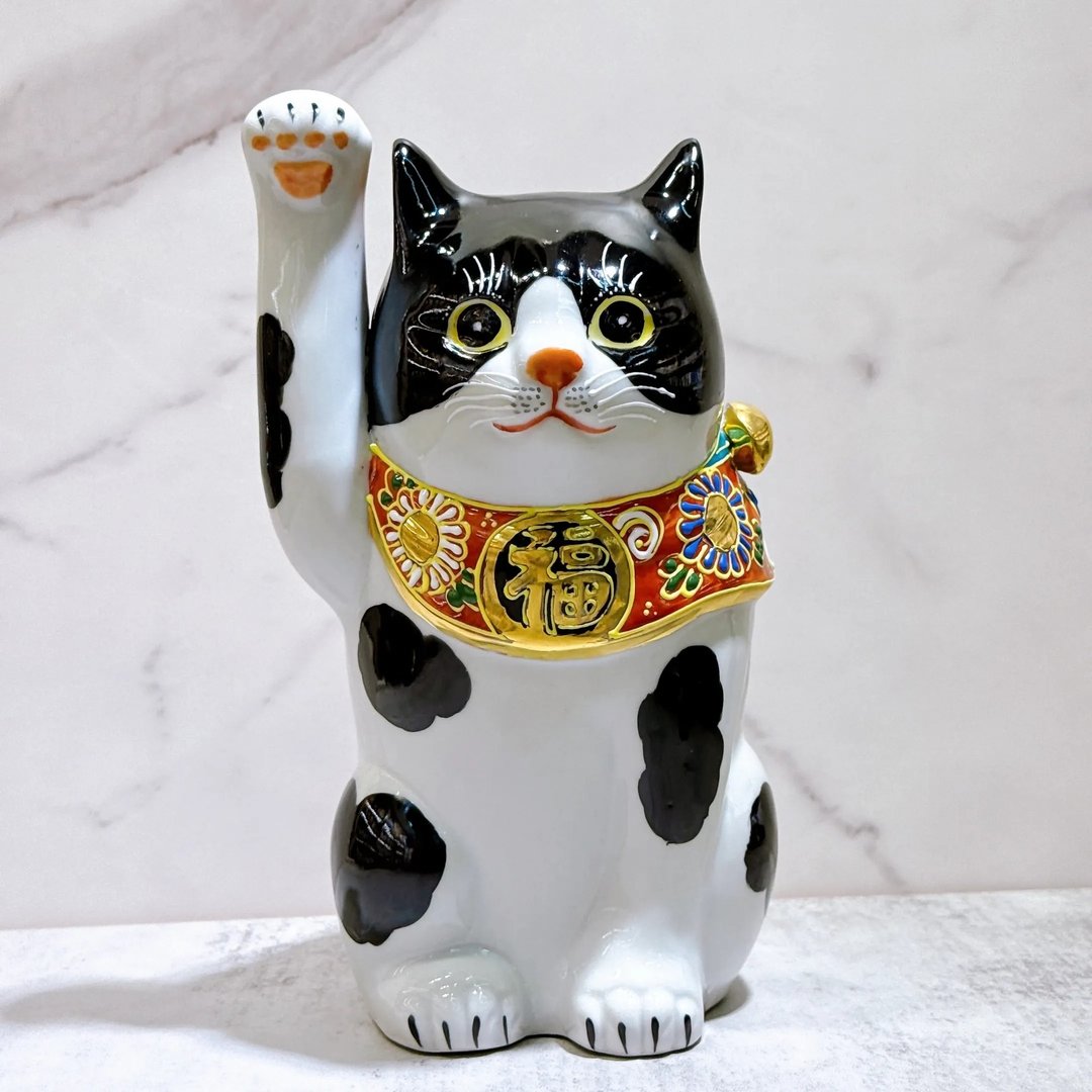 【守福家猫】日本九谷烧招财猫 | 黑布7号 - 摆饰 - 瓷 白色