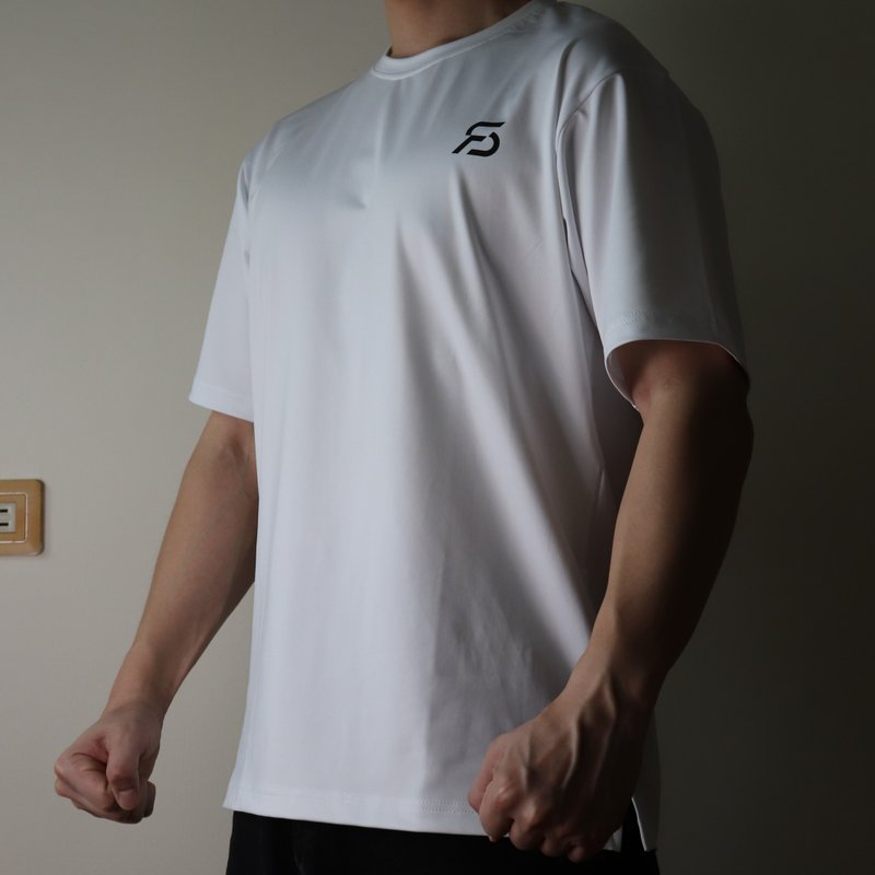AllConf系列 半落肩休闲训练短袖上衣 - 白 - 男装运动衣 - 聚酯纤维 白色