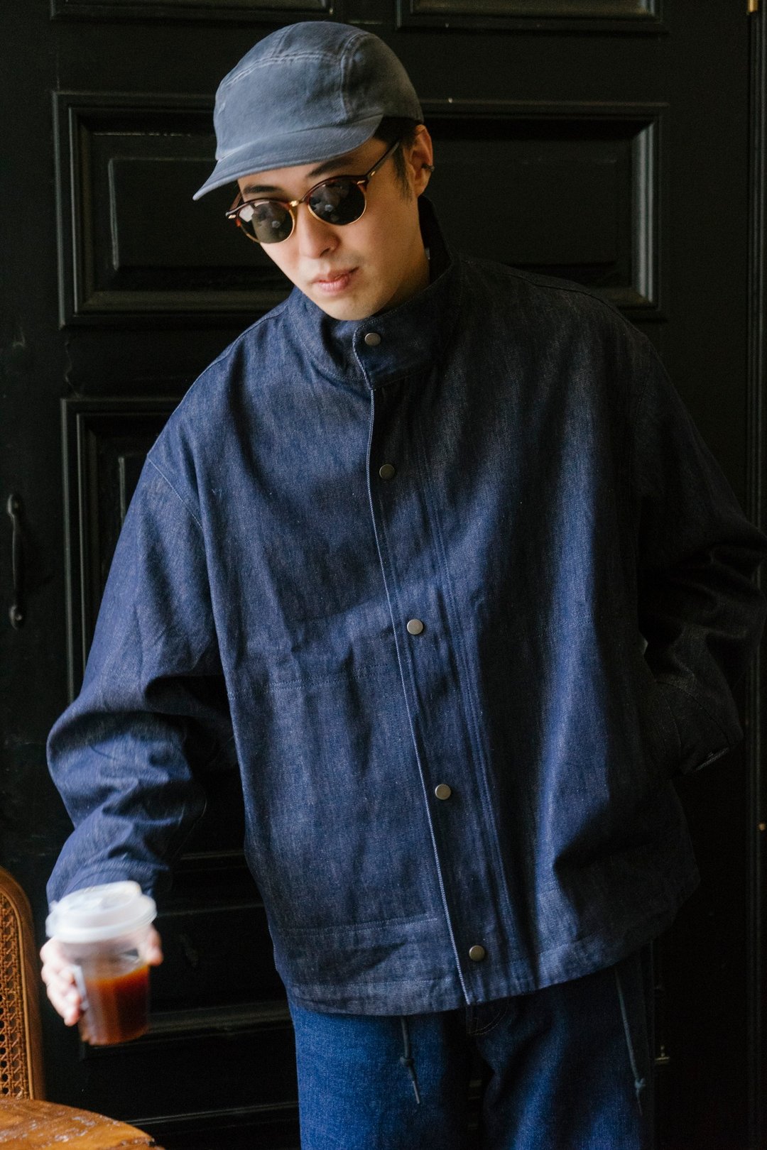 DENIM JACKET 原牛夾克 重磅立領牛仔外套 復古寬鬆原色單寧古著 - 男装外套 - 棉．麻 蓝色