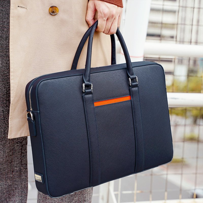 Manhattan 商务头层皮革公事包 15吋16吋 (海军蓝) - 公文包/医生包 - 真皮 蓝色
