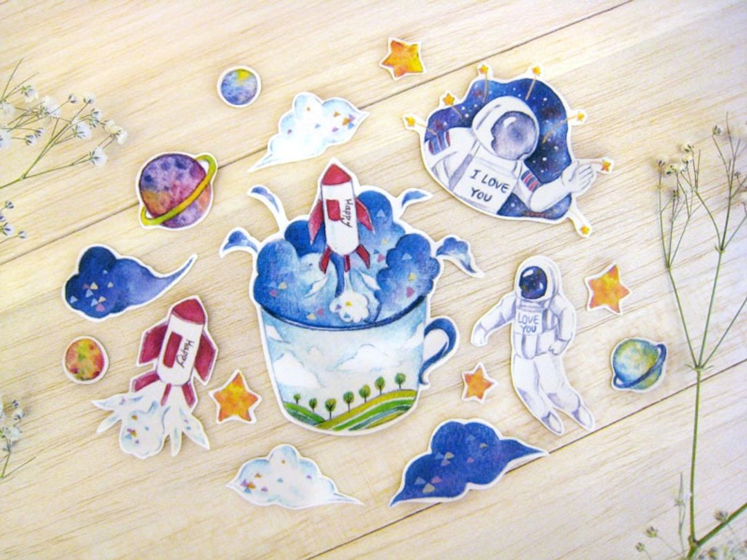 《自然系-宇宙与太空人》贴纸组 - 贴纸 - 纸 蓝色
