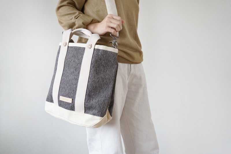 sobag胡椒盐帆布托特包 手提包女 日系复古女士斜挎包 单肩包 - 侧背包/斜挎包 - 棉．麻 灰色