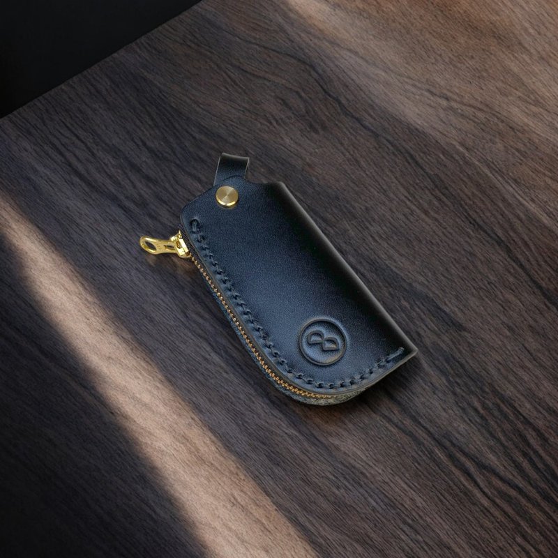 手工牛皮拉链汽车钥匙包 - 质感黑 (定制,生日,情人节,父亲节) - 钥匙链/钥匙包 - 真皮 黑色