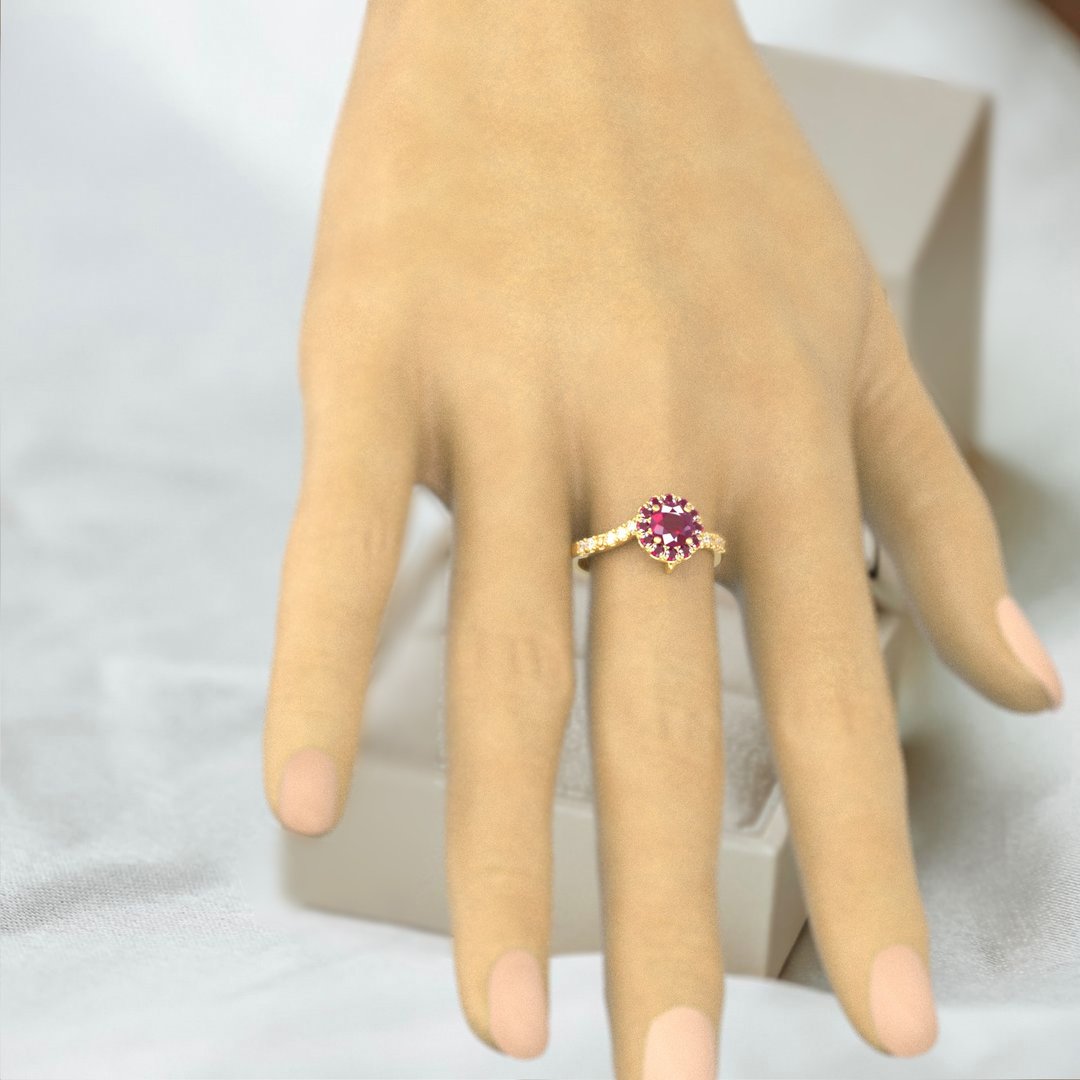 Round Ruby Ring in 925 Silver,18K Gold Plating, Natural ruby ring for her - 戒指 - 纯银 咖啡色