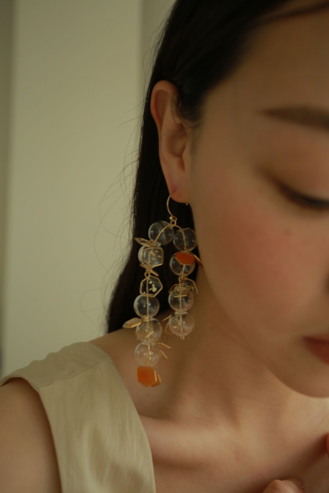 2021孩子的梦幻泡泡 耳环 / 耳夹可 树脂 玻璃 婚礼饰品 - 耳环/耳夹 - 树脂 橘色