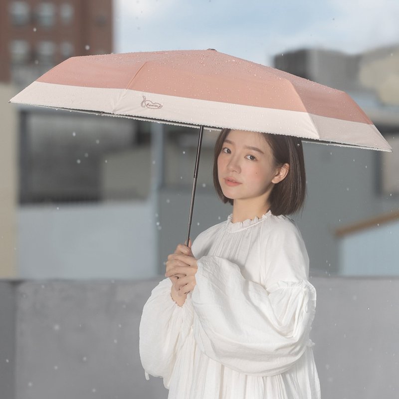 【rento】防晒黑胶刺绣迷你伞-日暮猫 - 雨伞/雨衣 - 防水材质 橘色