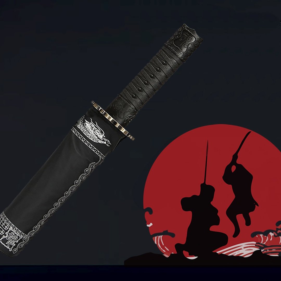 【BGG Umbrella】 武士刀全自动折叠伞 超拨水伞布自动开收伞 - 雨伞/雨衣 - 聚酯纤维 黑色