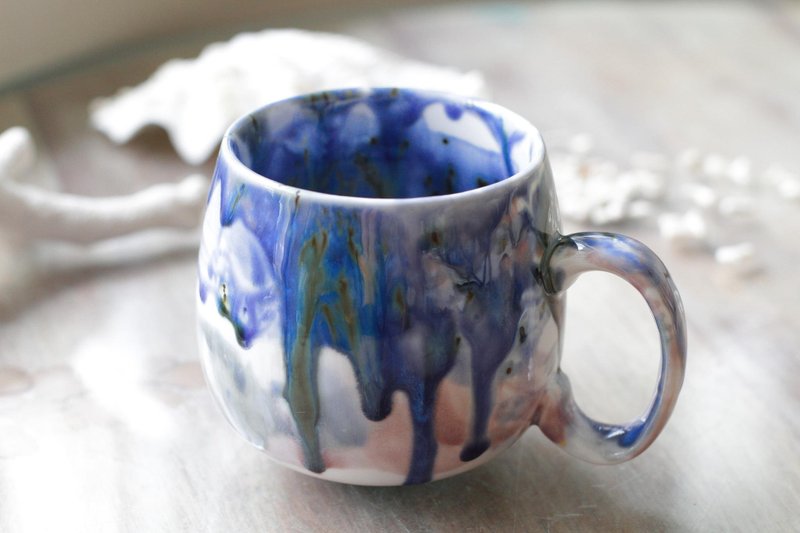 手工上釉油画风瓷杯/马克杯15 - 咖啡杯/马克杯 - 陶 蓝色