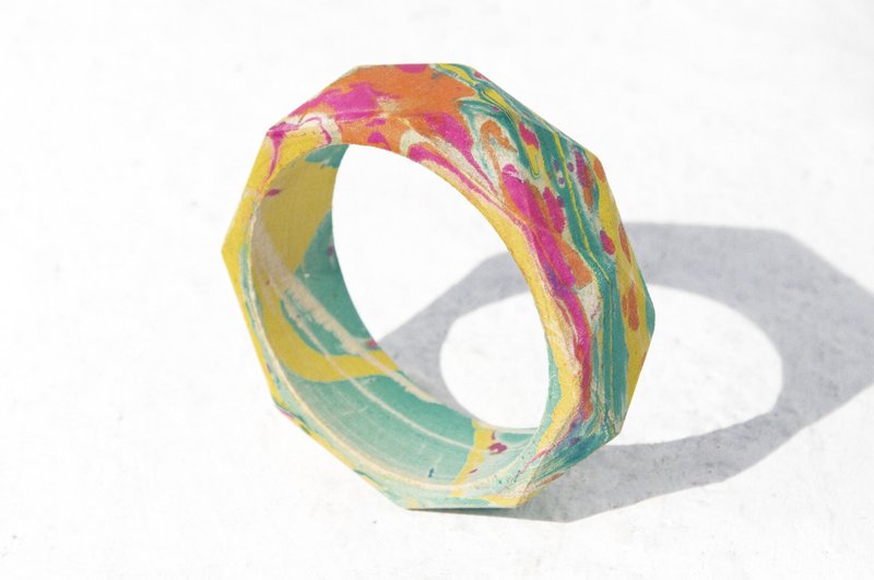 圣诞节礼物 手工宇宙感手镯 / 渐层手环 / 天然木质手镯 / 手工手环 / 水彩风手环 - 水彩缤纷色星球 宇宙星球 宇宙星空 彩虹线条 - 手链/手环 - 木头 多色