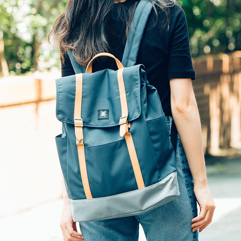 简约 意大利牛皮 电脑保护层 韩国防泼水 后背包 电脑包 - 蓝 - 后背包/双肩包 - 其他材质 蓝色