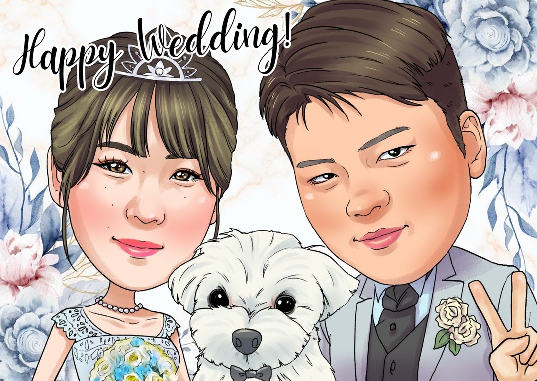漫画欢迎板家庭照片订制婚礼欢迎板礼物 - 电子手绘真人画像/绘画/插画 - 其他材质 