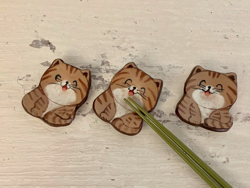 福气吉喵筷子架_陶器筷架 - 筷子/筷架 - 陶 橘色