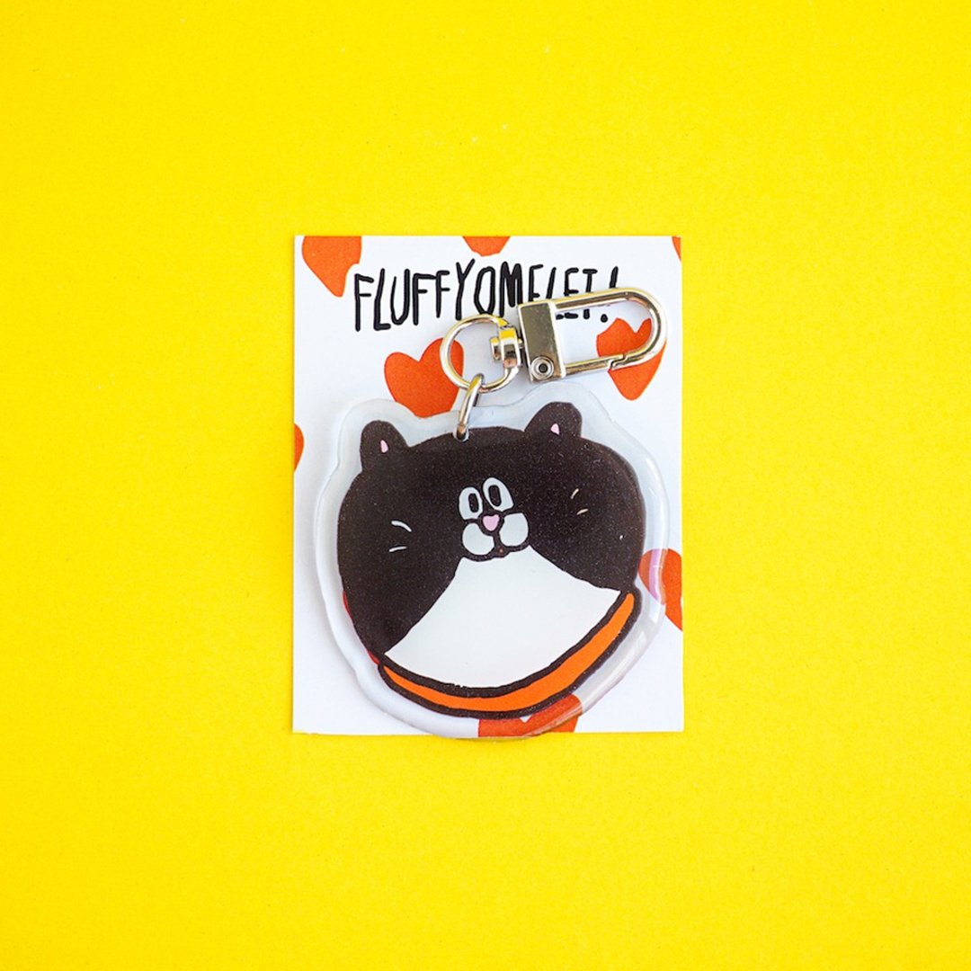 Fluffy Omelet - KEYCHAIN / PIN / PHONE GRIP - 猫咪水饺 - 钥匙链/钥匙包 - 压克力 黑色