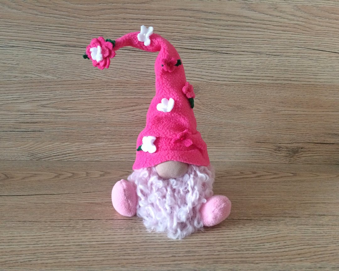 Spring flower elf Nordic cute decor Birthday handmade gnome Summer gnome - 玩偶/公仔 - 棉 粉红色