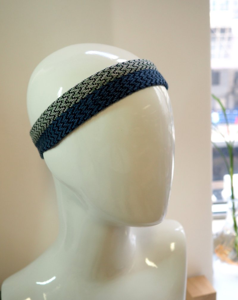 手工织布头带 蓝色灰 - 发饰 - 棉．麻 多色