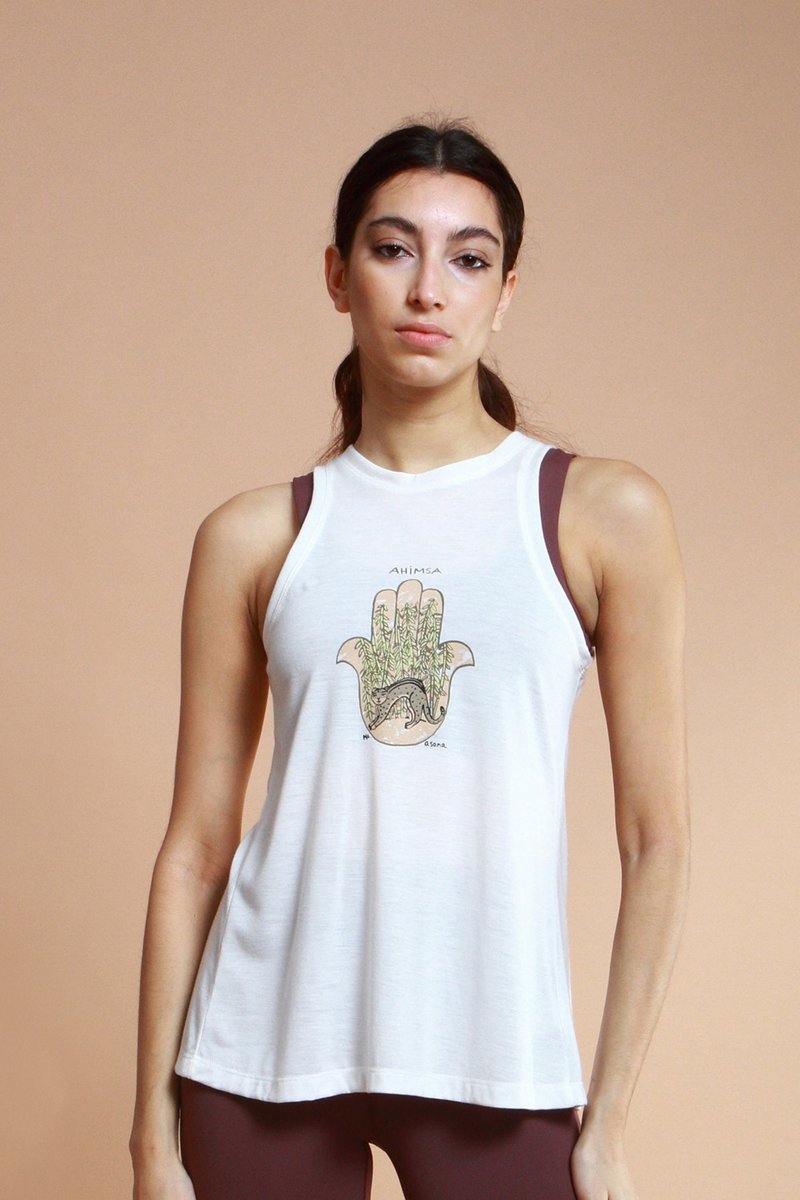 asana eco 生态意识系列-高领后开背心-白/石虎 - 女装 T 恤 - 聚酯纤维 白色