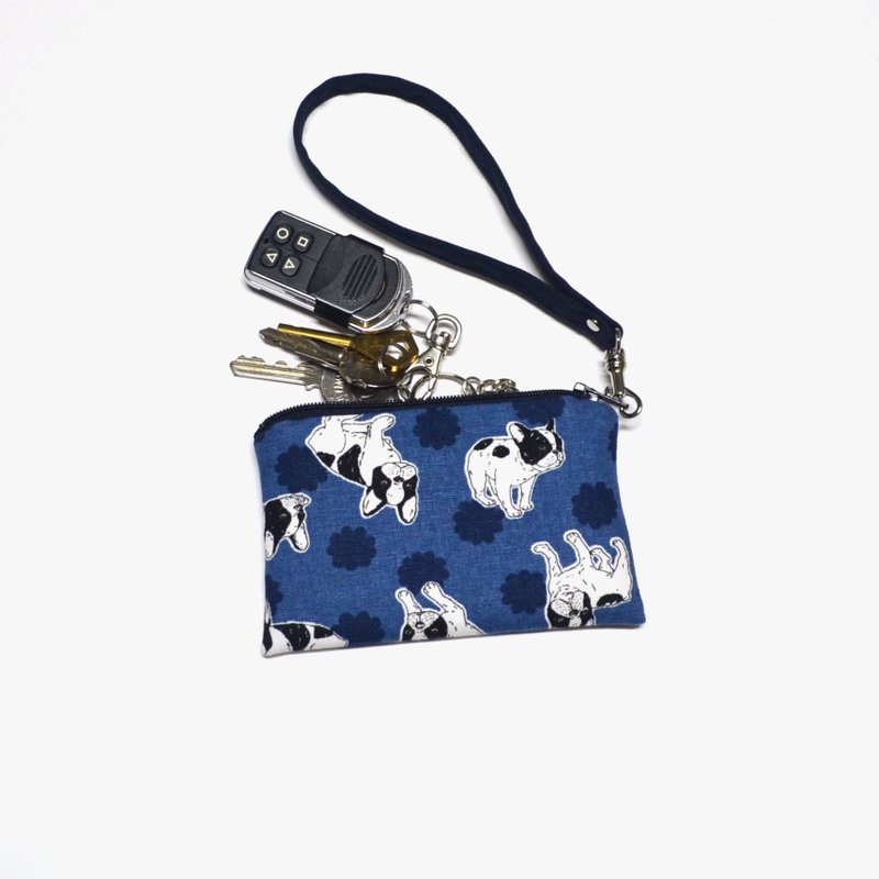 斗牛犬拉链钥匙包 零钱包 - 钥匙链/钥匙包 - 棉．麻 蓝色