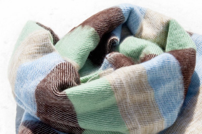 纯羊毛披巾/针织围巾/针织披巾/盖毯/纯羊毛围巾/羊毛披巾-薄荷茶 - 围巾/披肩 - 羊毛 多色