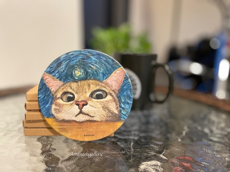 天使画廊原创油画陶瓷杯垫/杯垫/猫咪杯垫/宠物杯垫/猫咪的幻想曲 - 杯垫 - 陶 多色