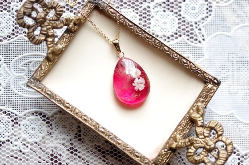 滴状树脂艺术坠饰・花葬列 - 项链 - 树脂 粉红色