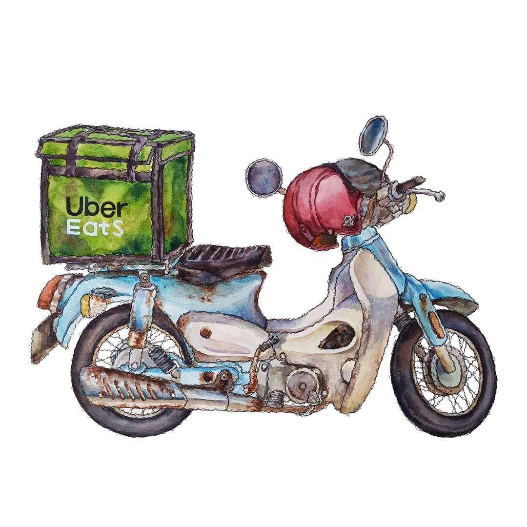 台湾Uber-应该点得到-复古机车-餐车-艺术微喷怀旧海报 - 海报/装饰画/版画 - 纸 绿色