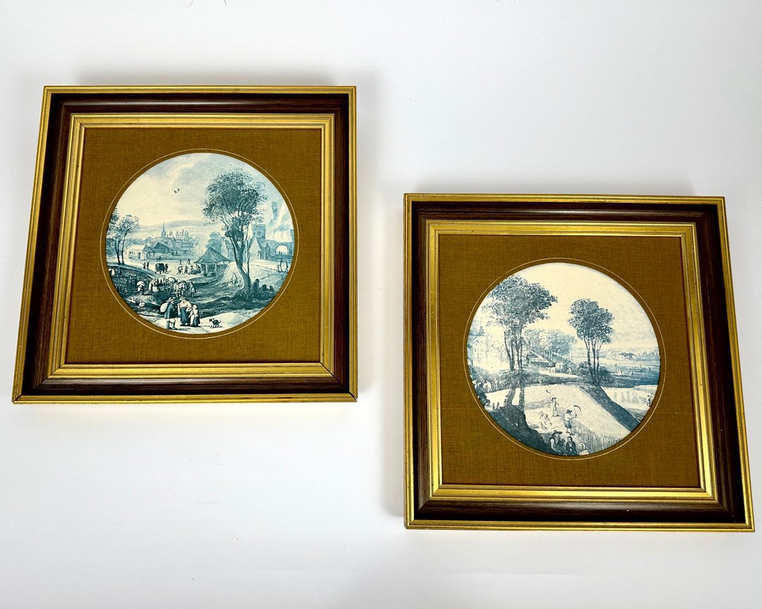 带框印刷品复古风格乡村风光四季壁画套装 2 法国 20 世纪 50 年 - 墙贴/壁贴 - 纸 多色