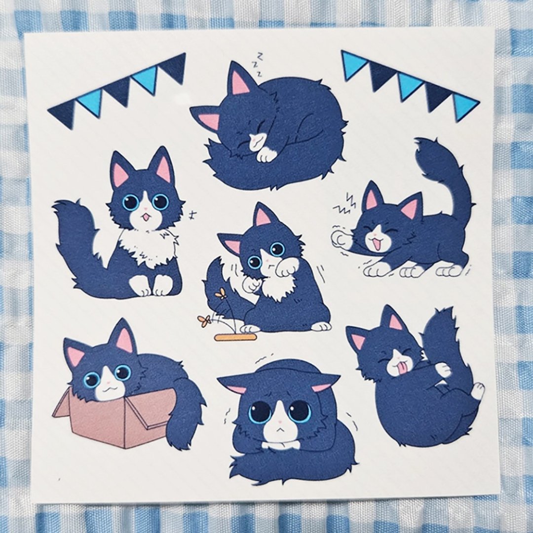 蓝色燕尾服猫咪 可爱动物 PET 贴纸 (ddatchi) - 贴纸 - 纸 蓝色