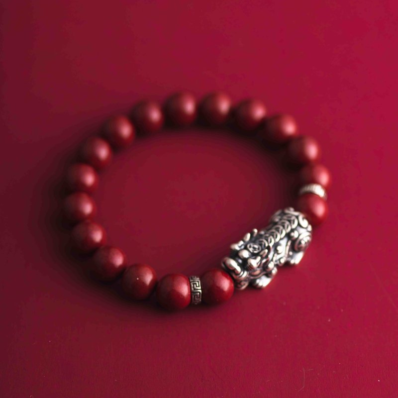 朱砂貔貅辟邪招财手链 10mm - 手链/手环 - 半宝石 红色