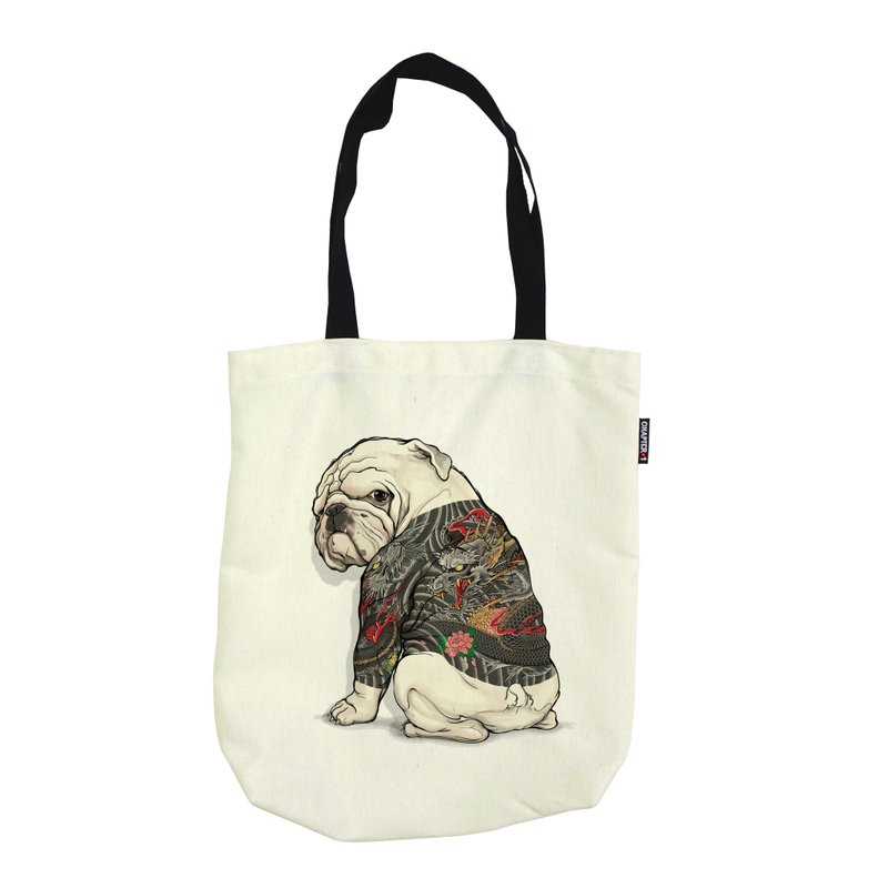 Bulldog Tattoo Dragon Foldable shoulder bag Canvas Reduce global warming - 其他 - 塑料 黑色