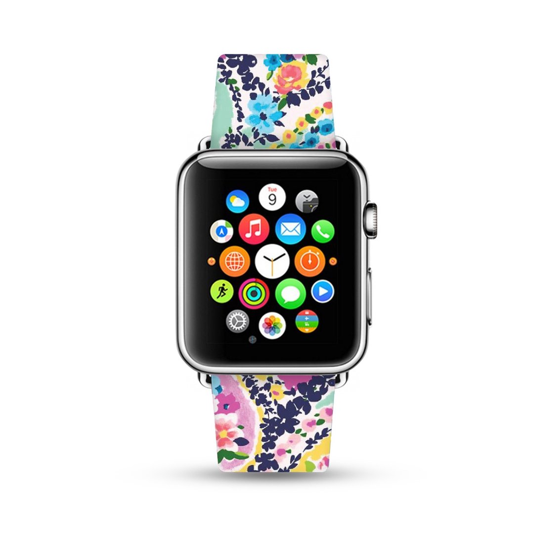 水彩花画 Apple Watch 真皮手表带 38 40 42 44 mm Series 5 -019 - 表带 - 真皮 粉红色