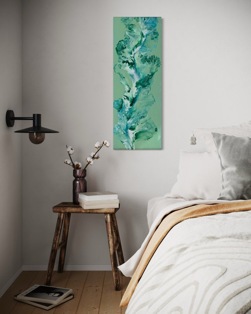 流体艺术 • 摆布画作 • 抽象原创丙烯酸画摆布画作30x60cm - 海报/装饰画/版画 - 棉．麻 绿色