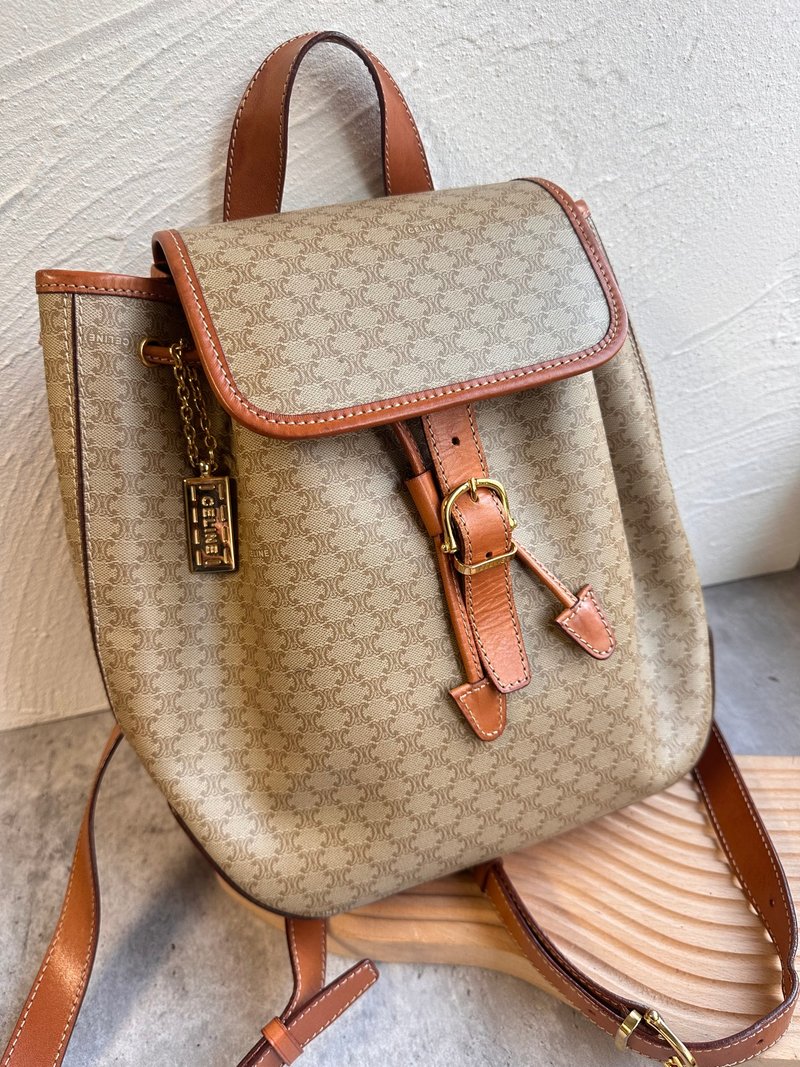 中古包Vintage Celine马蹄扣米花双肩包后背包小号 - 后背包/双肩包 - 防水材质 
