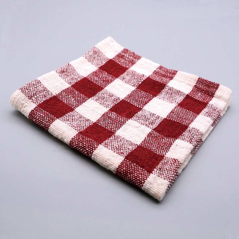 Handspun handkerchief (red gingham) - 手帕/方巾 - 棉．麻 
