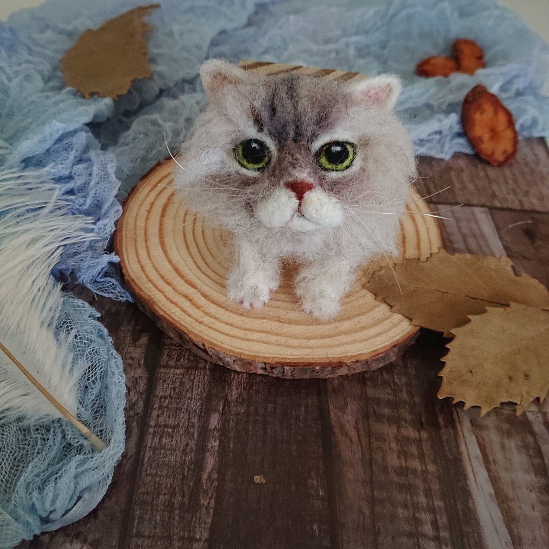 羊毛毡宠物定制-金吉拉猫别针 ,需定制,提供照片估价,勿直接下单 - 胸针 - 羊毛 