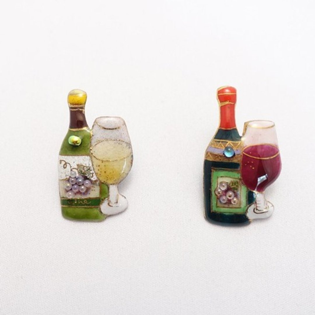 酒瓶与酒杯景泰蓝领针别针 - 徽章/别针 - 其他金属 红色
