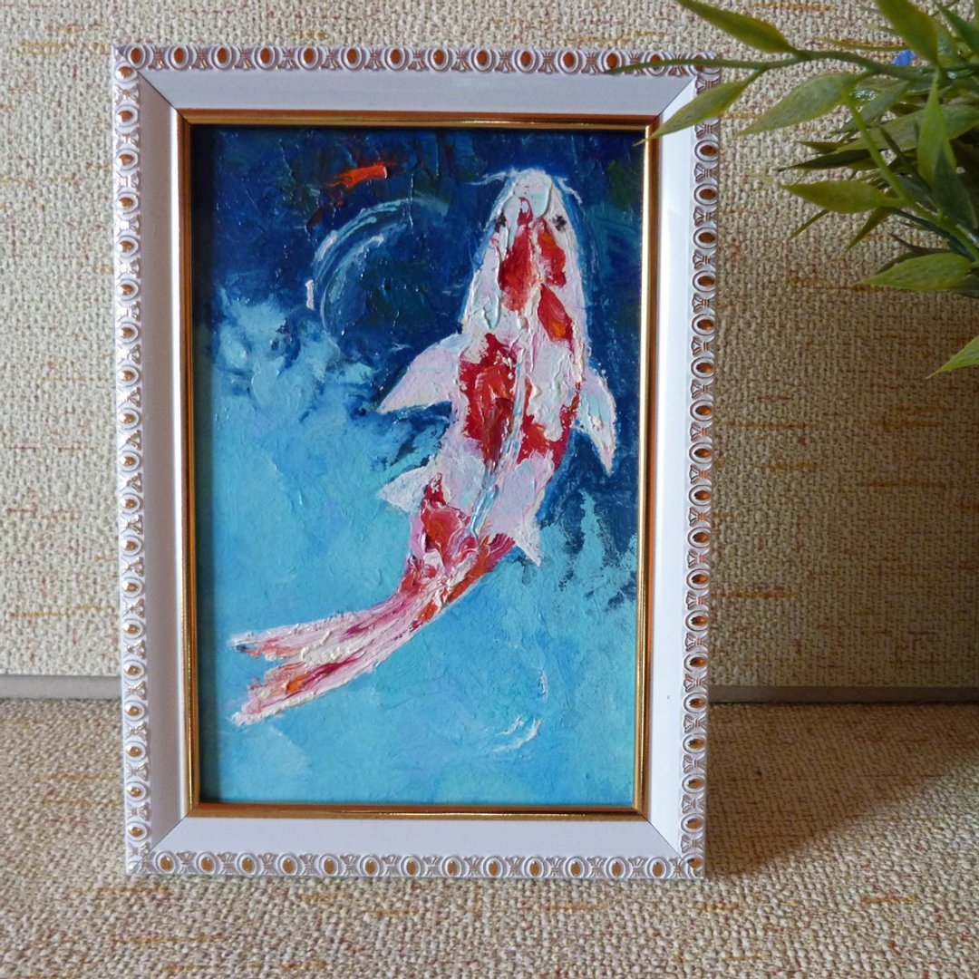 鲤鱼油画 - 原作艺术 - 已裱框小幅画作 - 风水画 - 墙贴/壁贴 - 其他材质 蓝色