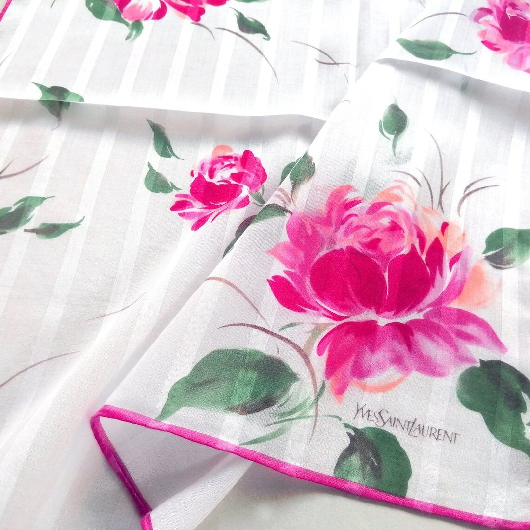 Yves Saint Laurent 古董手帕 牡丹花 19 x 18.5 英寸 - 手帕/方巾 - 棉 粉红色